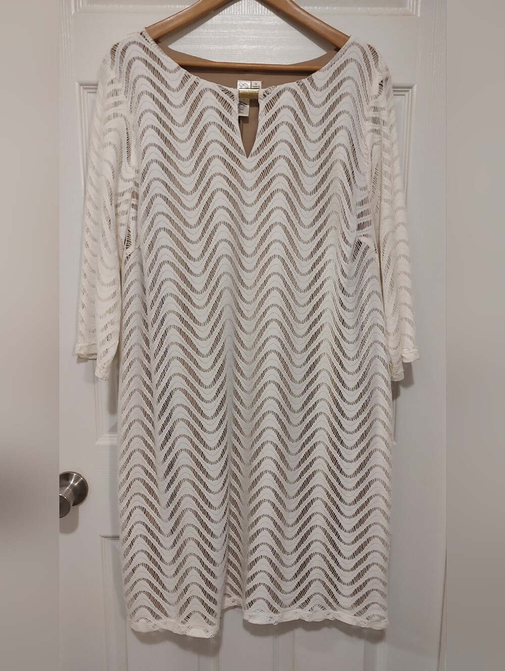 White Chevron Lace Tunic Dress